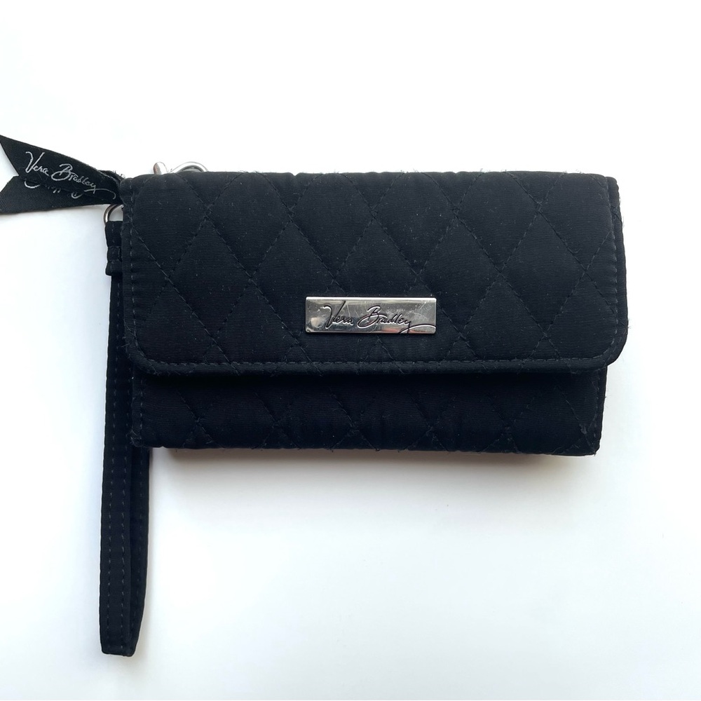 Vera Bradley Quilted Trifold Wallet Wristlet Black Preppy Grandmacore Gorpcore